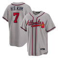 A.Braves #7 Ha-Seong Kim Player Gray Home Game Ddoa Stitched Jerseys