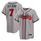 A.Braves #7 Ha-Seong Kim Player Gray Home Game Ddoa Stitched Jerseys