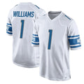 D.Lions #1 Jameson Williams Player White Home Game Ddoa Stitched Jerseys