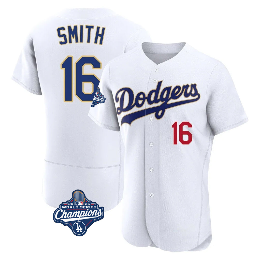 LA.Dodgers #16 Will Smith Player Gold White World Series Meet 2026 Collection Stadium Limited Elite Ddoa Stitched Jerseys