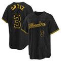 M.Brewers #3 Joey Ortiz Player Black Snake Skin City Home Game Ddoa Stitched Jerseys