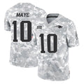 NE.Patriots #10 Drake Maye Player Arctic Camo Salute To Service Limited Game Ddoa Stitched Jerseys