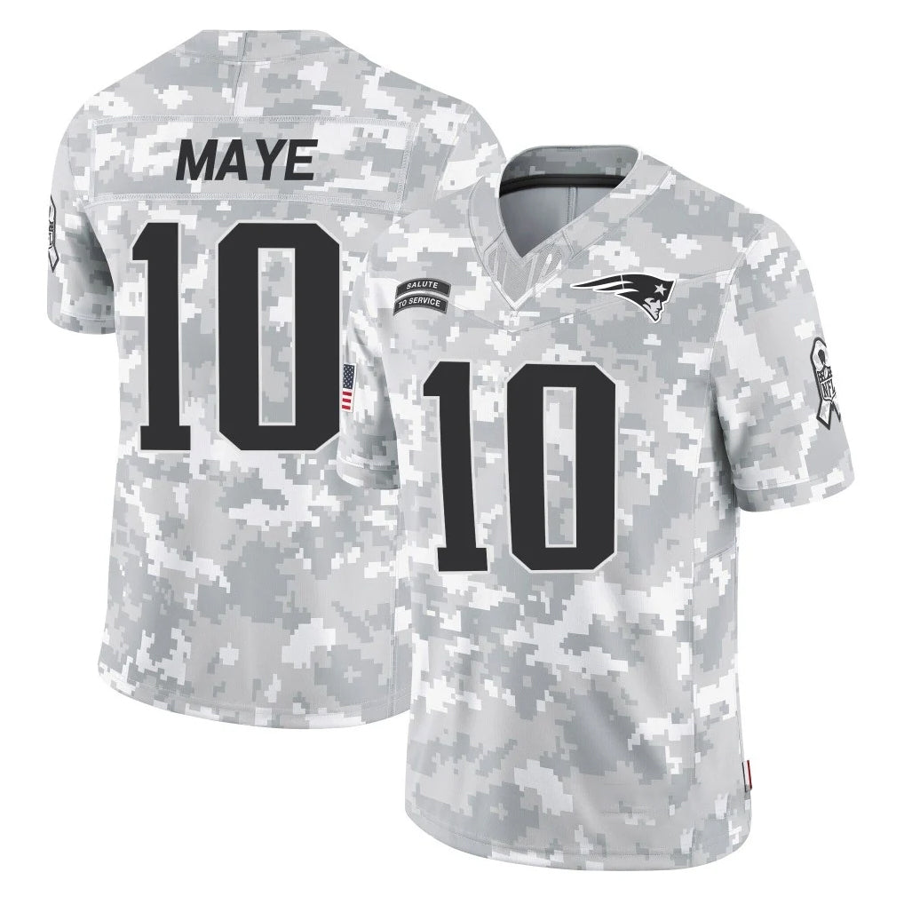 NE.Patriots #10 Drake Maye Player Arctic Camo Salute To Service Limited Game Ddoa Stitched Jerseys