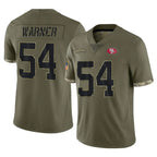 SF.49ers #54 Fred Warner Player Olive Limited Salute To Service Home Game Ddoa Stitched Jerseys