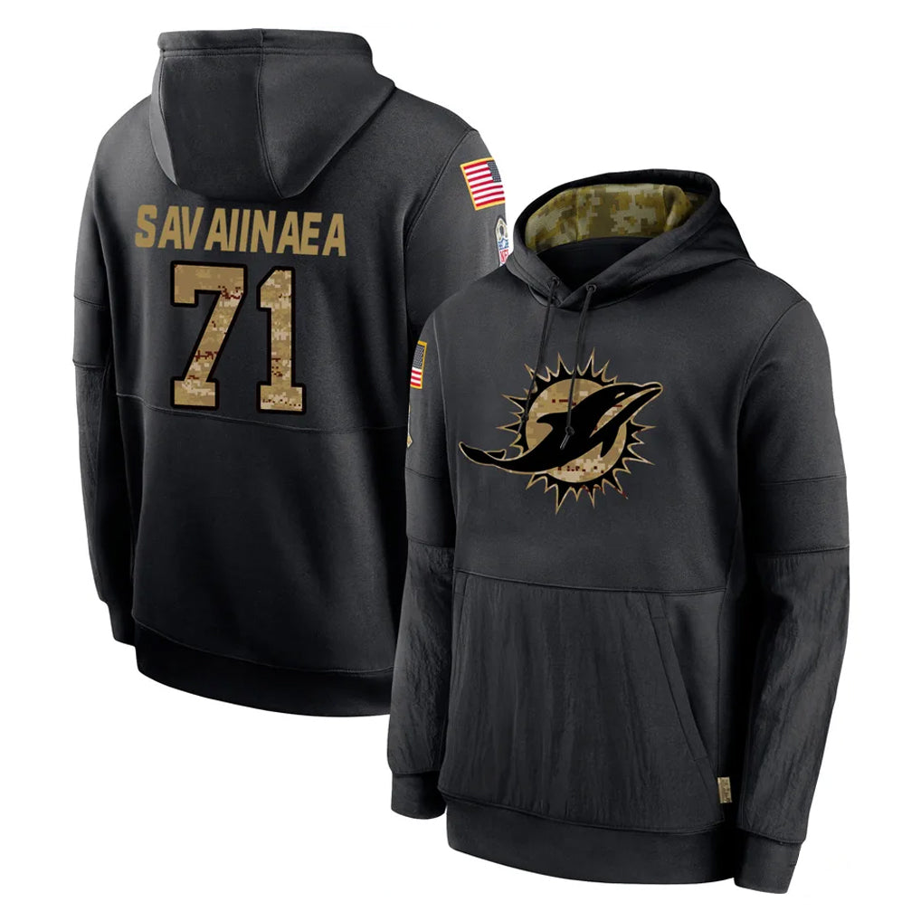 M.Dolphins #71 Jonah Savaiinaea Player Black Salute to Service Hoodies Limited Game Ddoa Stitched Jerseys