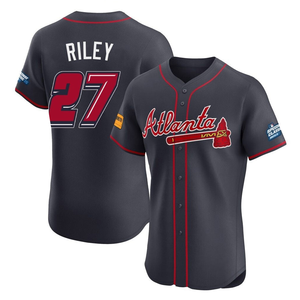 A.Braves #27 Austin Riley Player Navy 2025 Speedway Classic Limited Elite Home Game Ddoa Stitched Jerseys