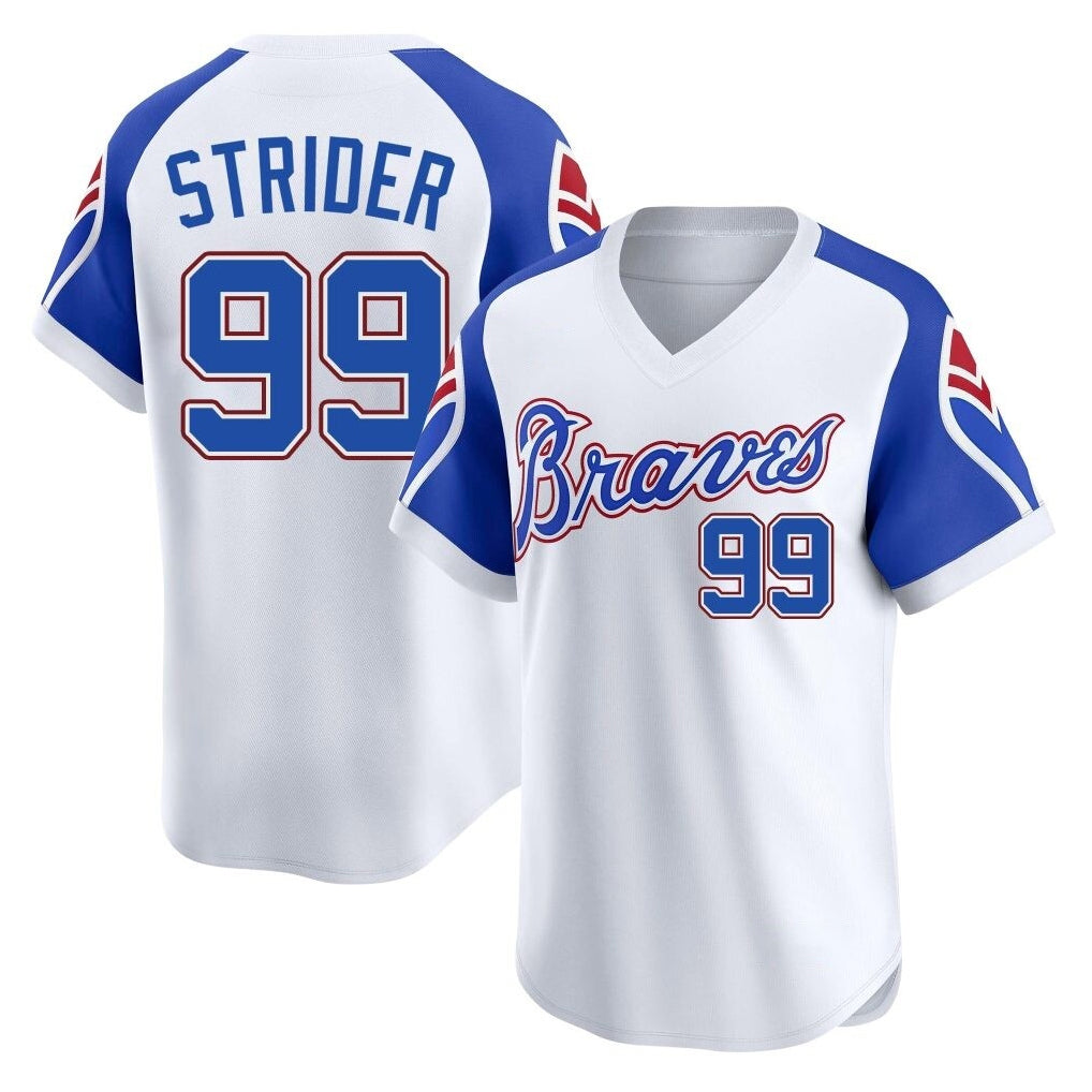 A.Braves #99 Spencer Strider Player White Throwback Cooperstown Collection T-shirt Game Ddoa Stitched Jerseys