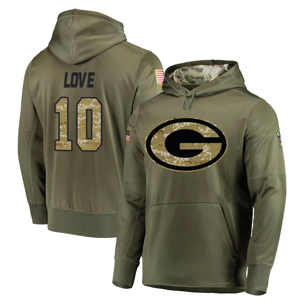 GB.Packers #10 Jordan Love Player Olive Salute to Service Pullover Hoodies Home Game Ddoa Stitched Jerseys