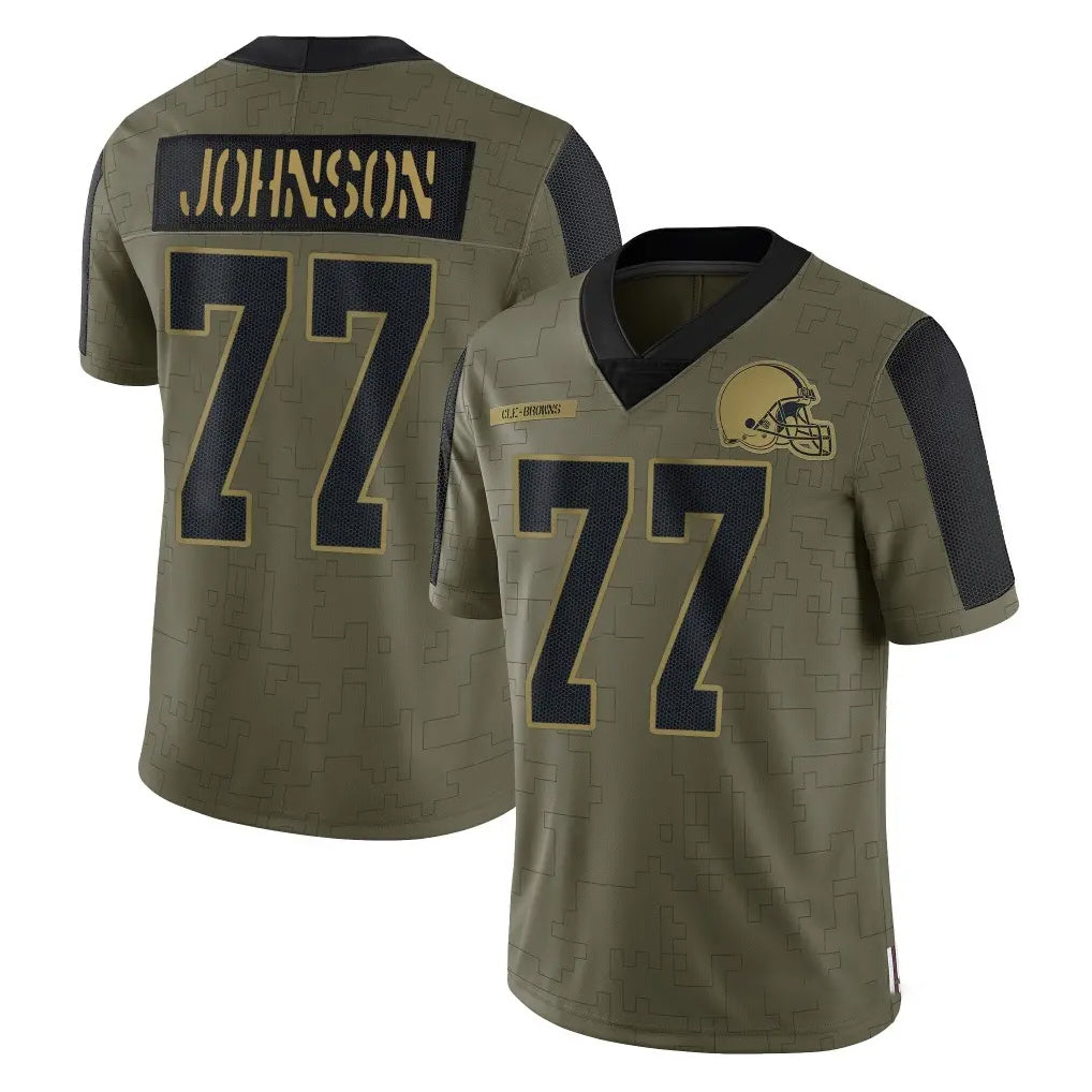 C.Browns #77 Zion Johnson Player Olive Salute to Service Limited Home Game Ddoa Stitched Jerseys