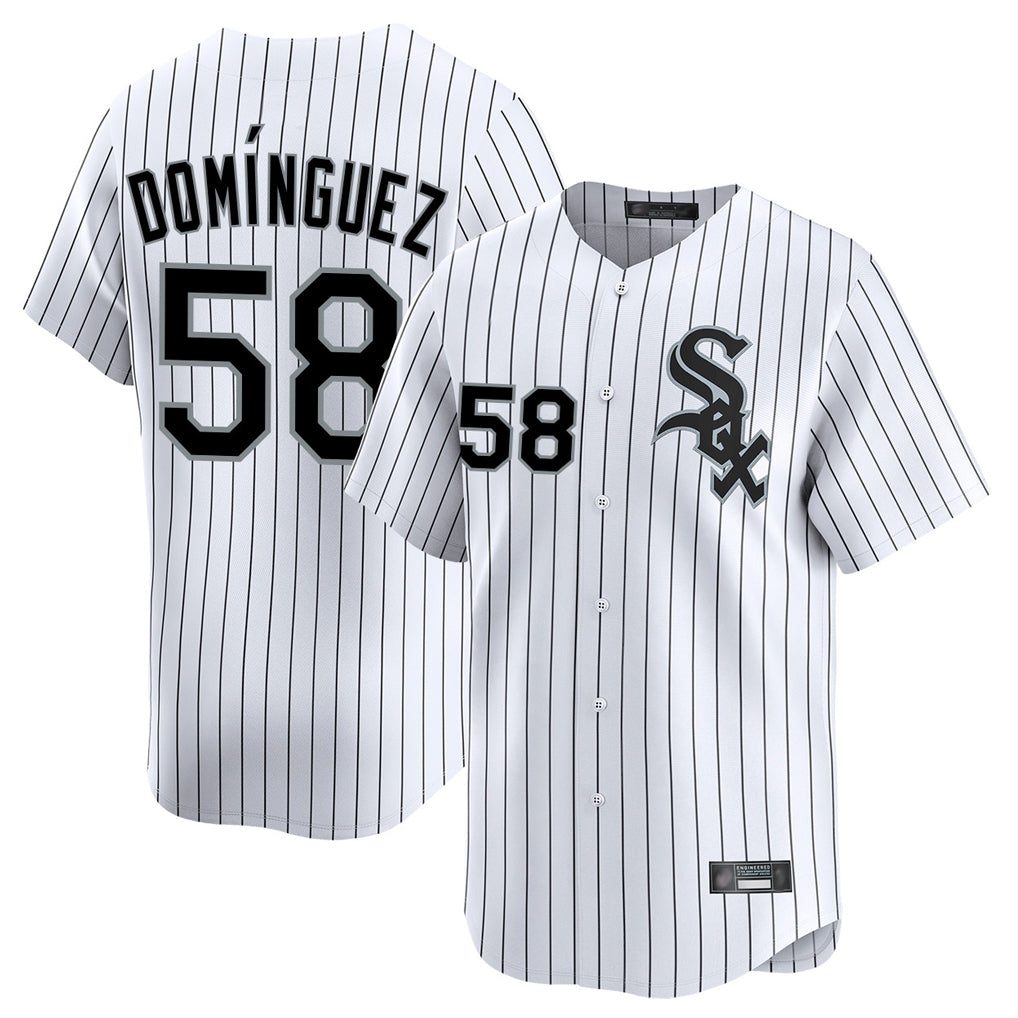C.White Sox #58 Seranthony Dom¨ªnguez Player White Stripe Limited Home Ddoa Stitched Jerseys