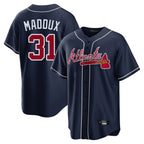 A.Braves #31 Greg Maddux Player Navy Home Game Ddoa Stitched Jerseys