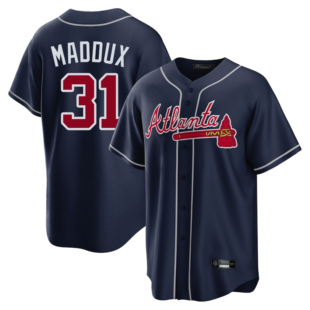 A.Braves #31 Greg Maddux Player Navy Home Game Ddoa Stitched Jerseys