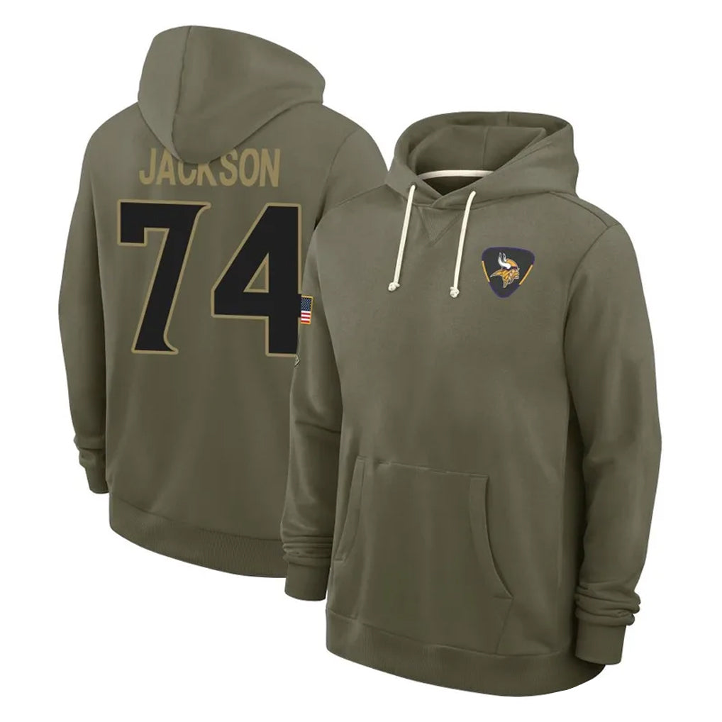 MN.Vikings #74 Donovan Jackson Player Olive Salute to Service Pullover Hoodies Limited Ddoa Stitched Jerseys