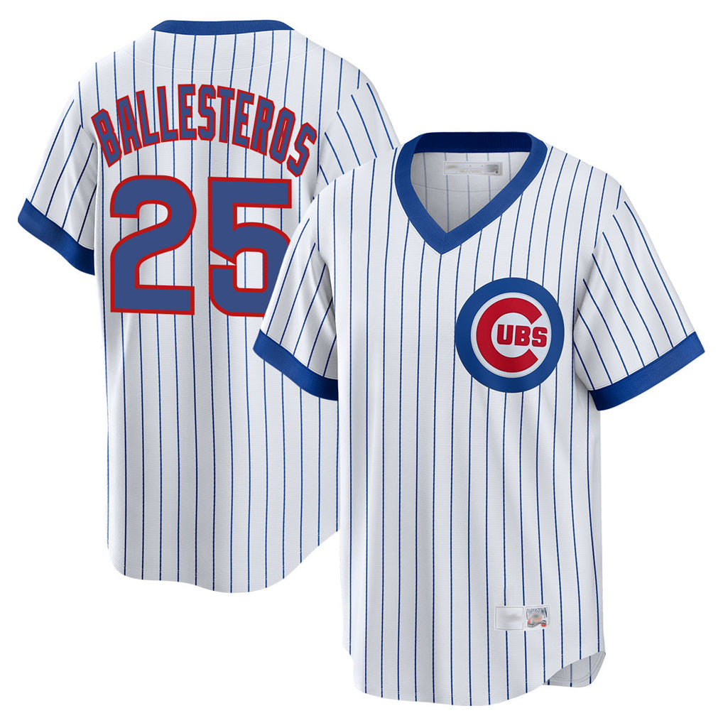 C.Cubs #25 Mois¨¦s Ballesteros Player White T-shirt Cooperstown Collection Limited Ddoa Stitched Jerseys