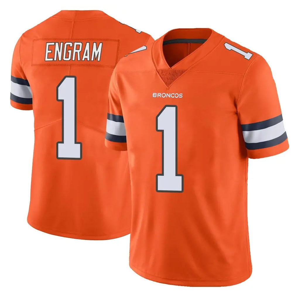 D.Broncos #1 Evan Engram Player Orange Vapor Untouchable Limited Home Game Ddoa Stitched Jerseys