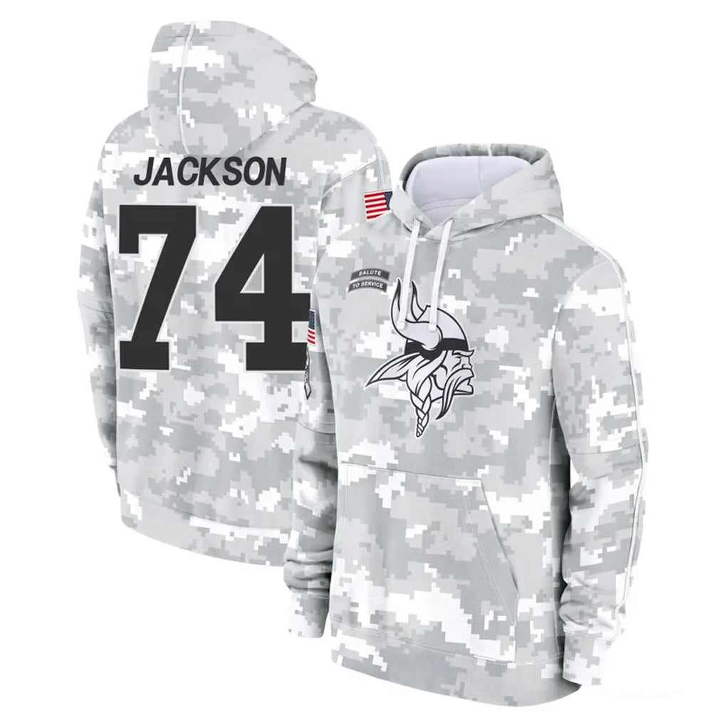 MN.Vikings #74 Donovan Jackson Player Arctic Camo Salute to Service Pullover Hoodies Limited Game Ddoa Stitched Jerseys