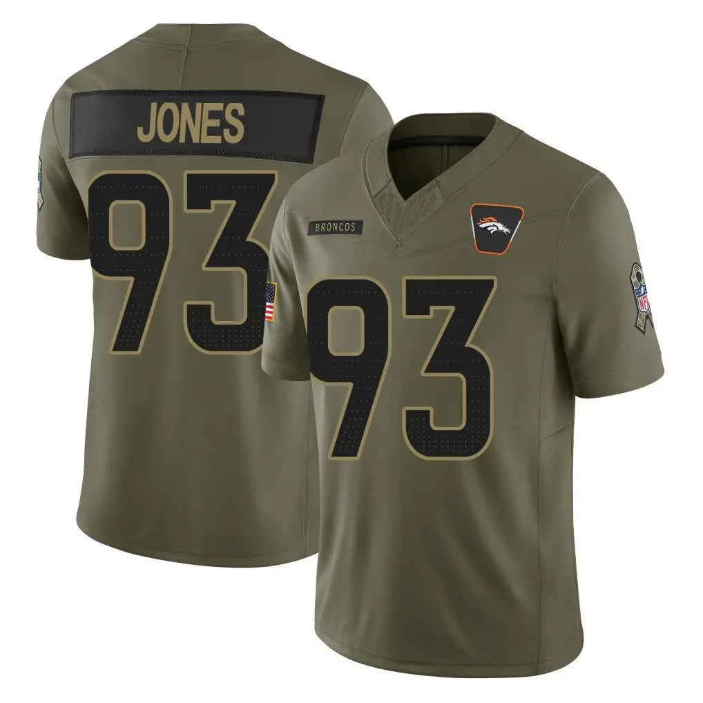 D.Broncos #93 D.J. Jones Player Olive 2025 Salute To Service Limited Home Game Ddoa Stitched Jerseys