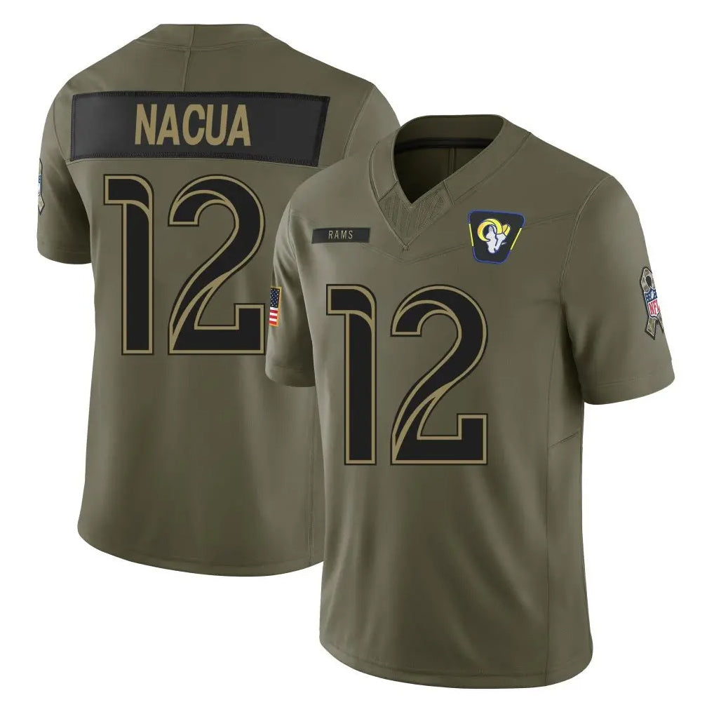 LA.Rams #12 Puka Nacua Player Olive 2025 Salute To Service Limited Game Ddoa Stitched Jerseys