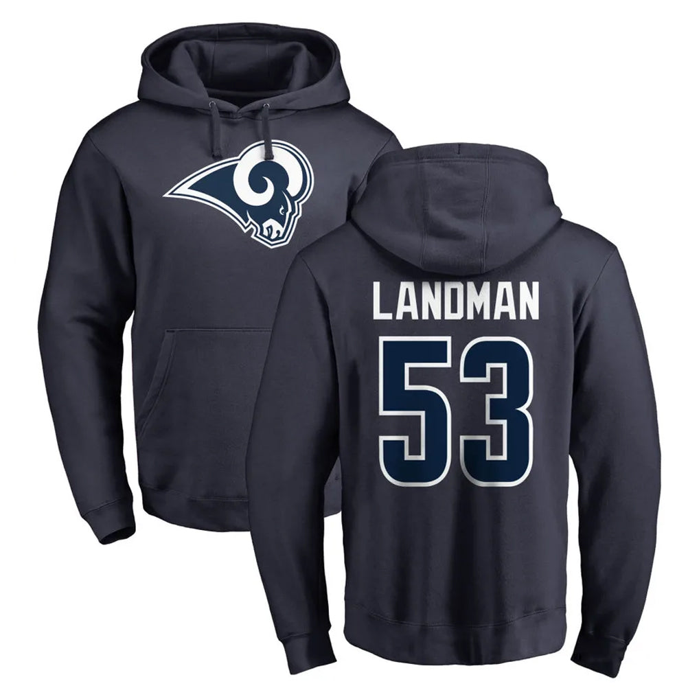 LA.Rams #53 Nate Landman Player Navy Pullover Hoodie Limited Game Ddoa Stitched Jerseys