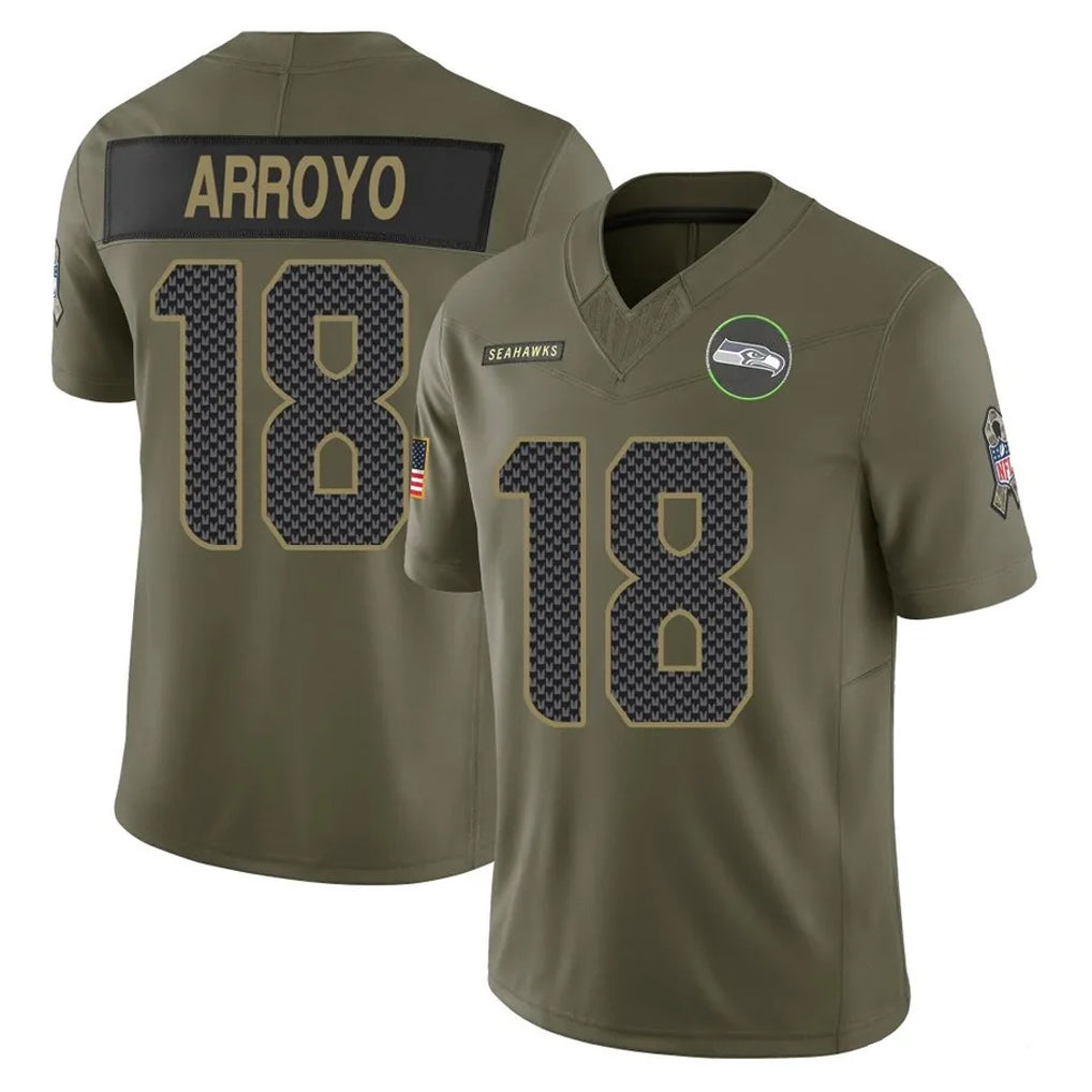 S.Seahawks #18 Elijah Arroyo Player Olive 2025 Salute To Service Limited Home Game Ddoa Stitched Jerseys