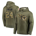 T.Titans #24 Alontae Taylor Player Olive Salute to Service Pullover Hoodies Home Game Ddoa Stitched Jerseys