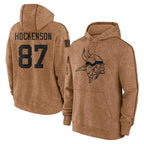M.Vikings #87 T.J. Hockenson Player Brown Salute to Service Pullover Hoodies Limited Game Ddoa Stitched Jerseys