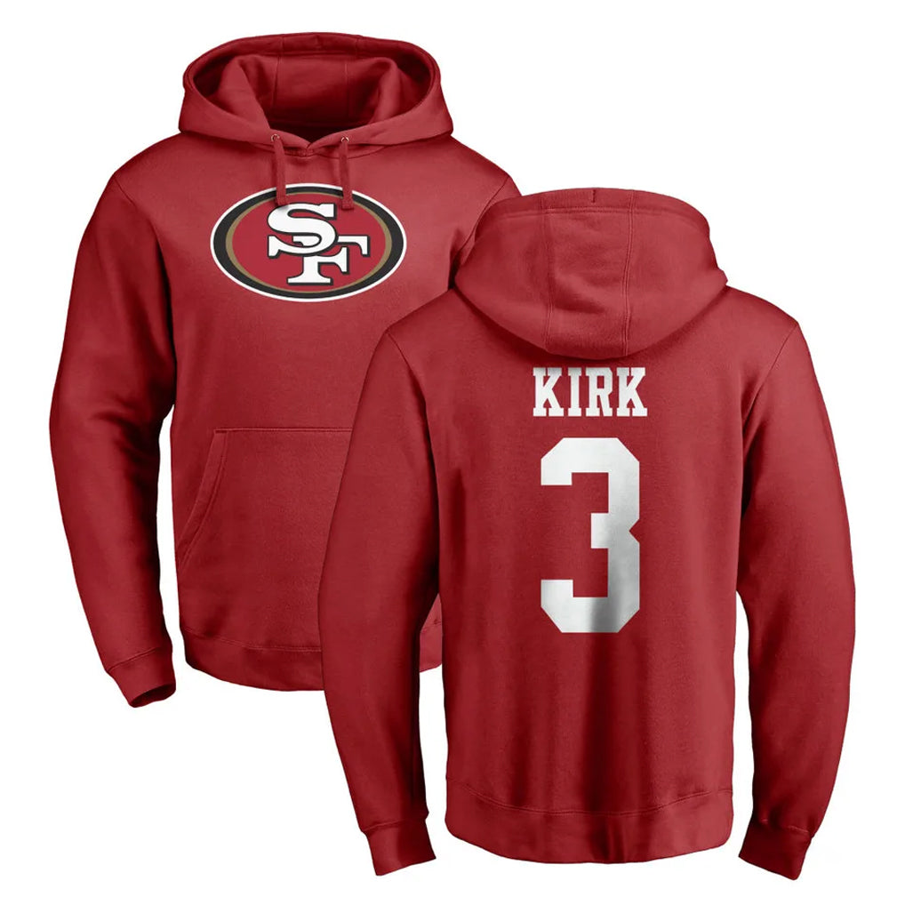 SF.49ers #3 Christian Kirk Player Red LOGO Pullover Hoodies Home Game Ddoa Stitched Jerseys