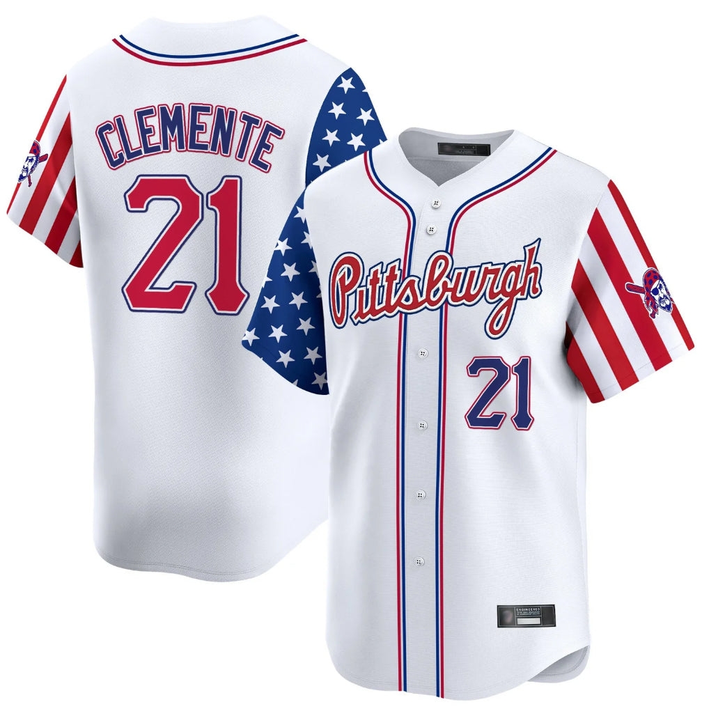 P.Pirates #21 Roberto Clemente Player White 2025 Independence Day Vapor Premier Limited Ddoa Stitched Jerseys