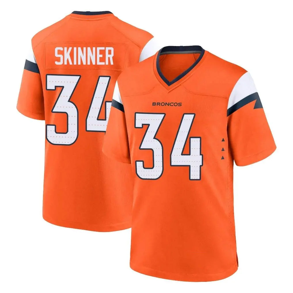 D.Broncos #34 JL Skinner Player Orange Home Game Ddoa Stitched Jerseys