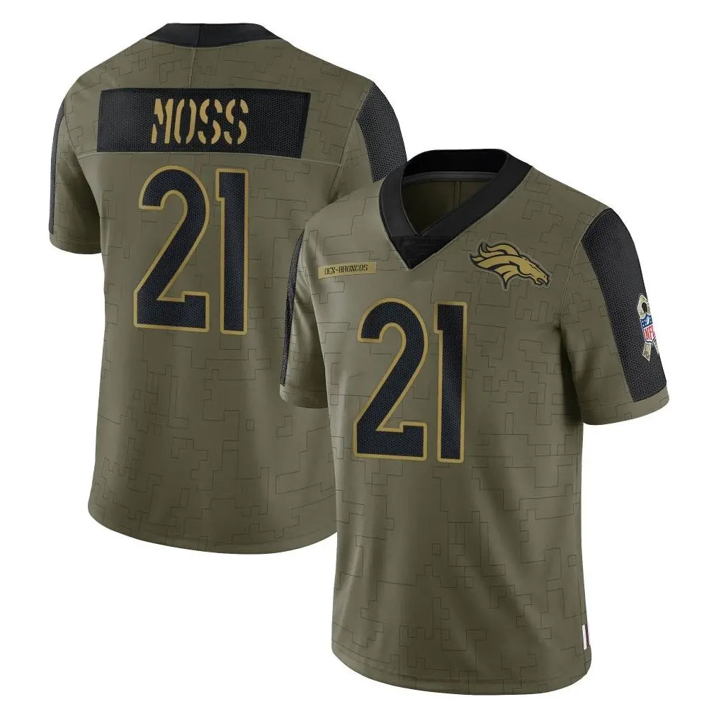 D.Broncos #21 Riley Moss Player Olive Salute To Service Limited Game Ddoa Stitched Jerseys