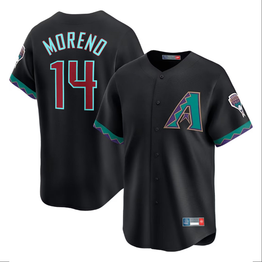 A.Diamondbacks #14 Gabriel Moreno Player Black Fashion Out Home Game Ddoa Stitched Jerseys