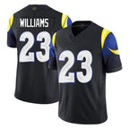 LA.Rams #23 Kyren Williams Player Black Midnight Rivalries Collection Limited Home Game Ddoa Stitched Jerseys