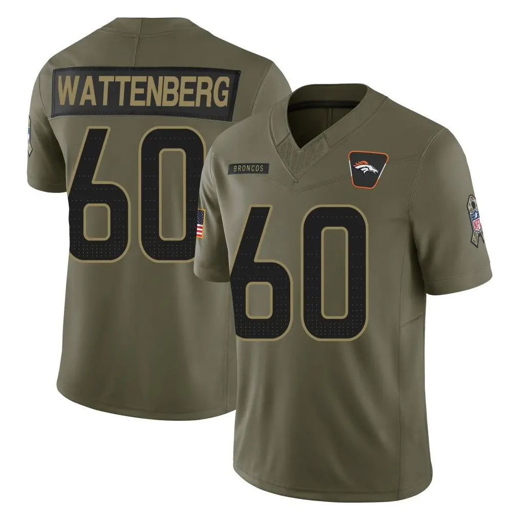 D.Broncos #60 Luke Wattenberg Player Olive 2025 Salute To Service Limited Home Game Ddoa Stitched Jerseys