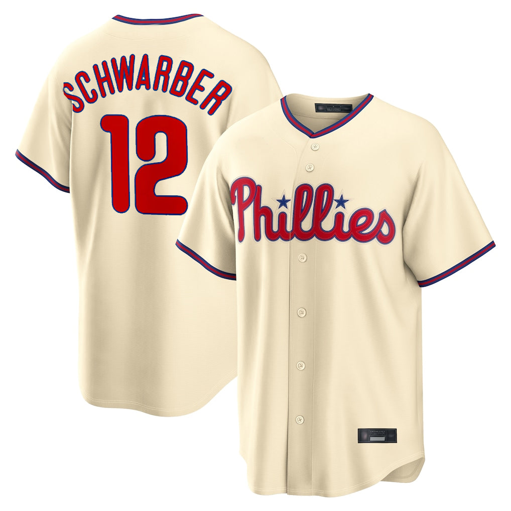 P.Phillies #12 Kyle Schwarber Player Cream Home Game Ddoa Stitched Jerseys