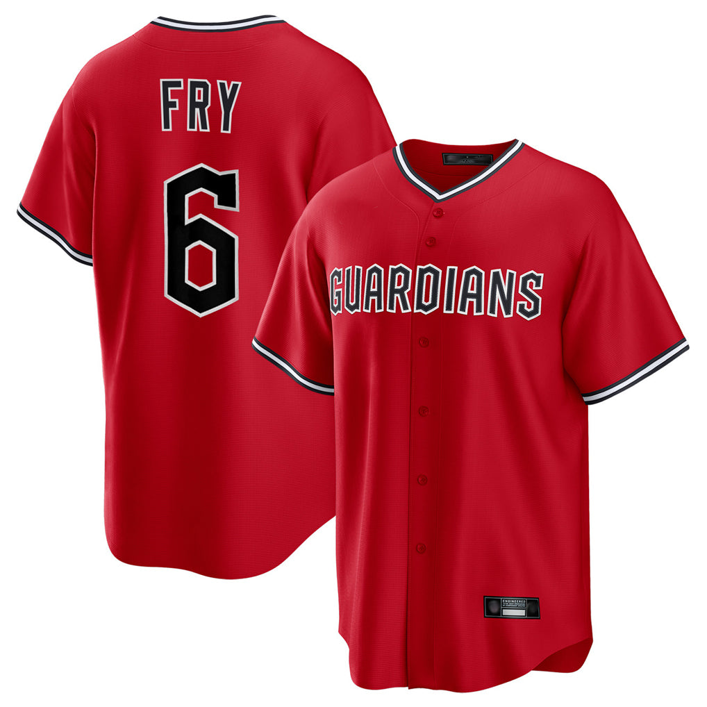 C.Guardians #6 David Fry Player Red Home Game Ddoa Stitched Jerseys