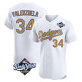 LA.Dodgers #34 Fernando Valenzuela Player Gold World Series Limited Elite Home Ddoa Stitched Jerseys