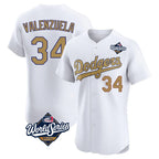 LA.Dodgers #34 Fernando Valenzuela Player Gold World Series Limited Elite Home Ddoa Stitched Jerseys