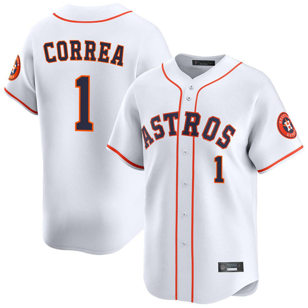 H.Astros #1 Carlos Correa Player White Home Limited Ddoa Stitched Jerseys
