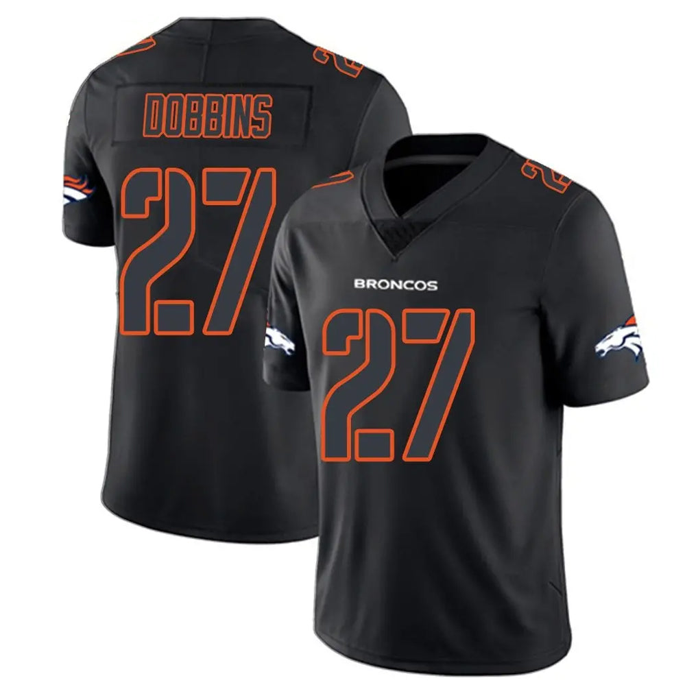 D.Broncos #27 J.K. Dobbins Player Black Impact Limited Game Ddoa Stitched Jerseys