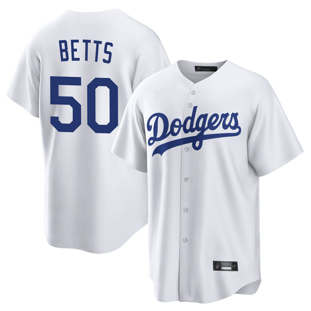 LA.Dodgers #50 Mookie Betts Player White Game Home Ddoa Stitched Jerseys