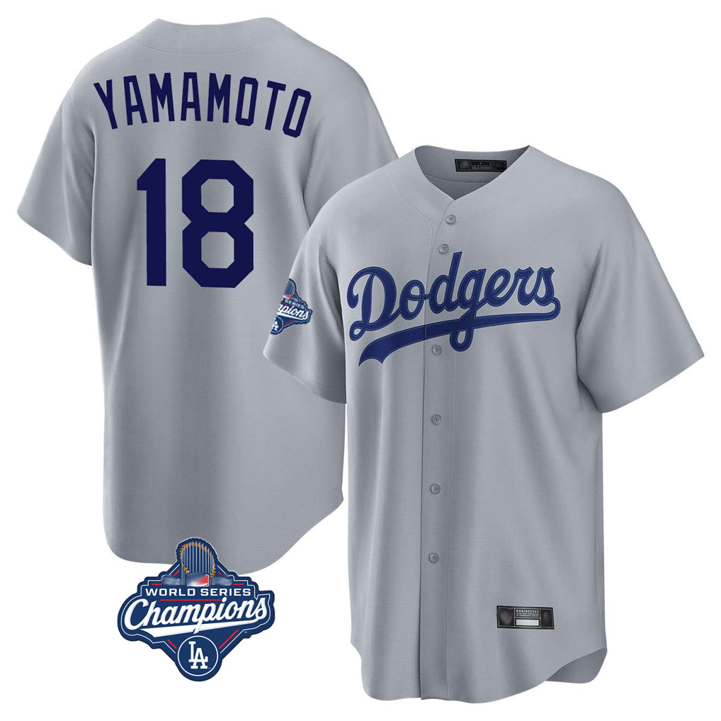 LA.Dodgers #18 Yoshinobu Yamamoto Player Gray World Series Meet Game Ddoa Stitched Jerseys