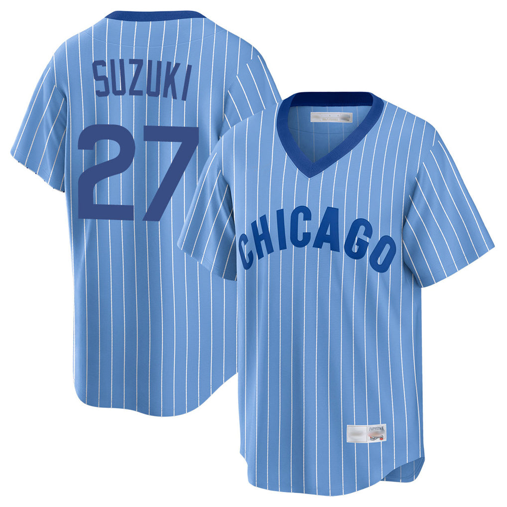 C.Cubs #27 Seiya Suzuki Player Blue T-shirt Cooperstown Collection Limited Ddoa Stitched Jerseys