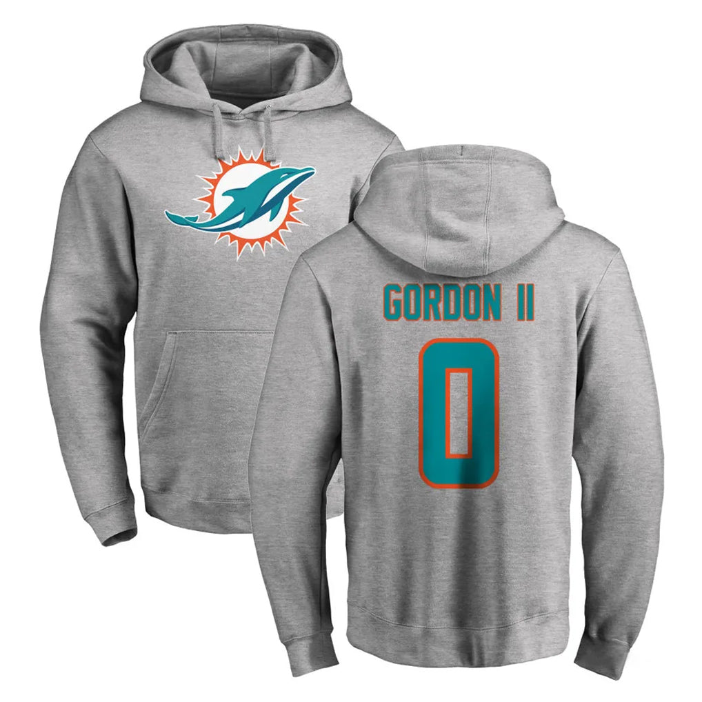 M.Dolphins #0 Ollie Gordon II Player Gray LOGO Pullover Hoodies Limited Ddoa Stitched Jerseys