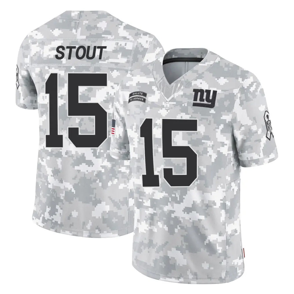 NY.Giants #15 Jordan Stout Player Arctic Camo Salute To Service Limited Game Ddoa Stitched Jerseys
