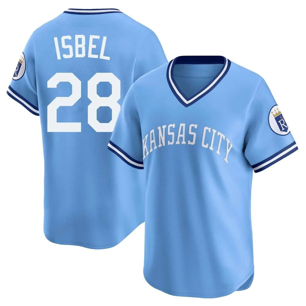 KC.Royals #28 Kyle Isbel Player Light Blue Limited Throwback Cooperstown Collection T-shirt Ddoa Stitched Jerseys