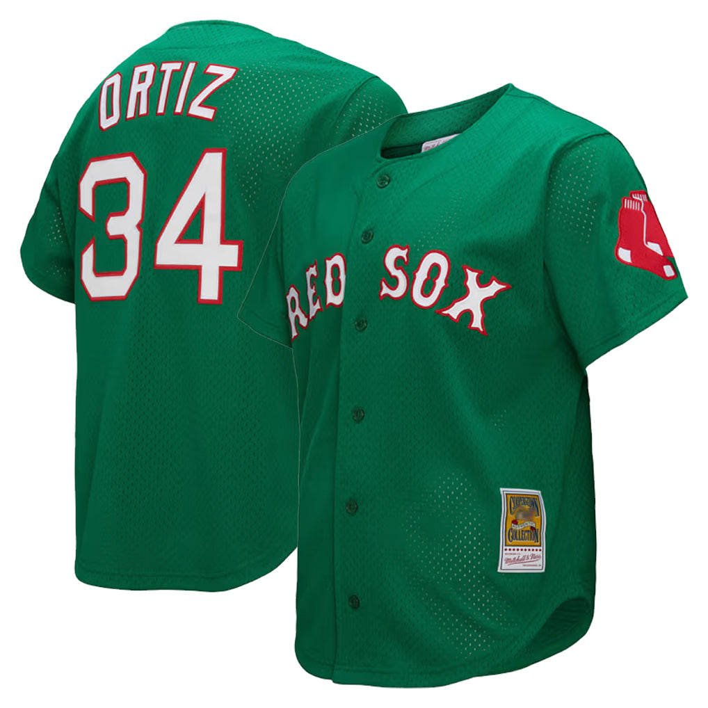 B.Red Sox #34 David Ortiz Player Green Mitchell & Ness Cooperstown Collection Mesh Home Ddoa Stitched Jerseys