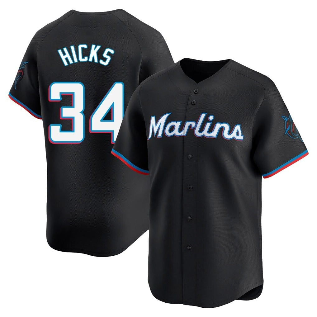 M.Marlins #34 Liam Hicks Player Black Home Limited Ddoa Stitched Jerseys