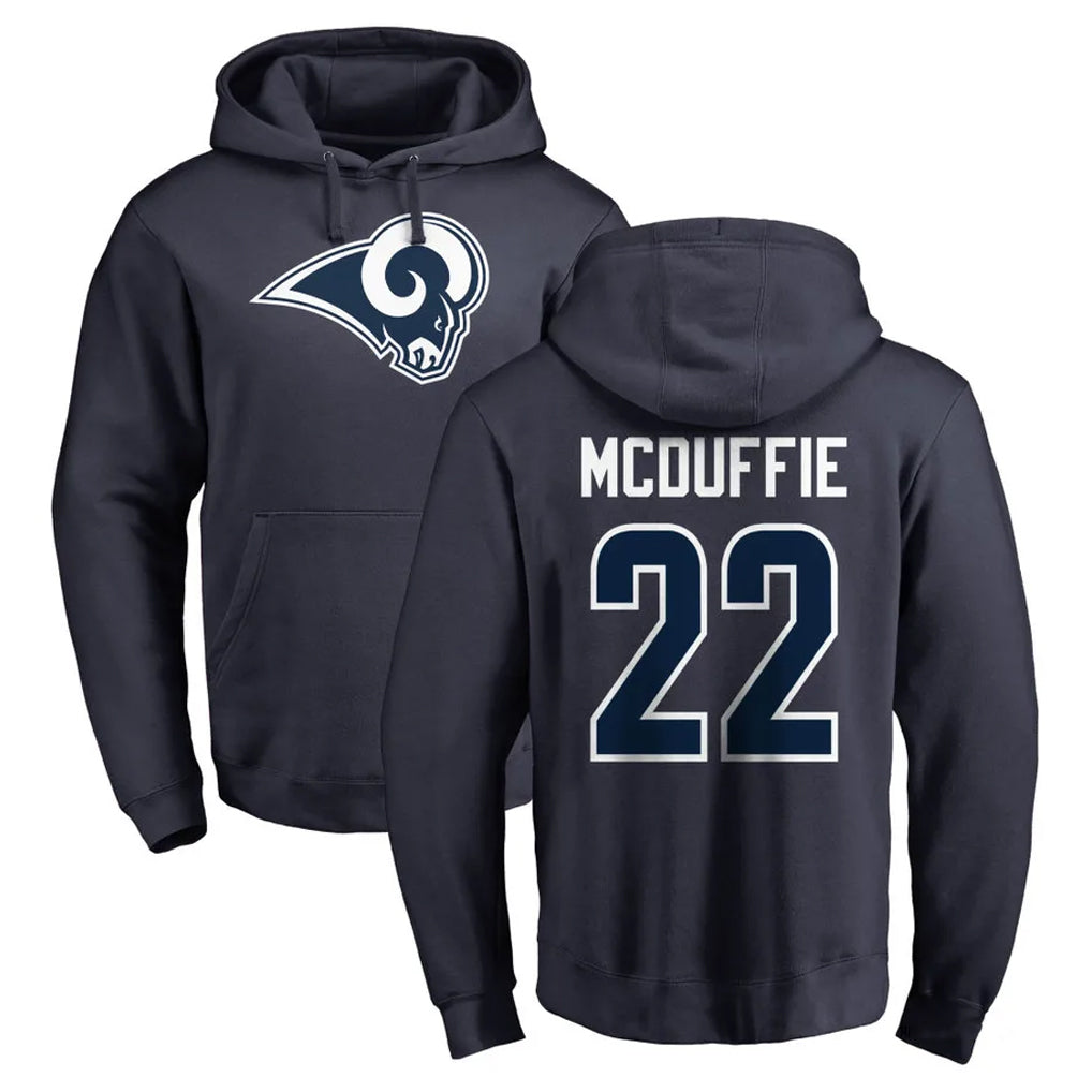 LA.Rams #22 Trent McDuffie Player Navy Pullover Hoodie Limited Game Ddoa Stitched Jerseys