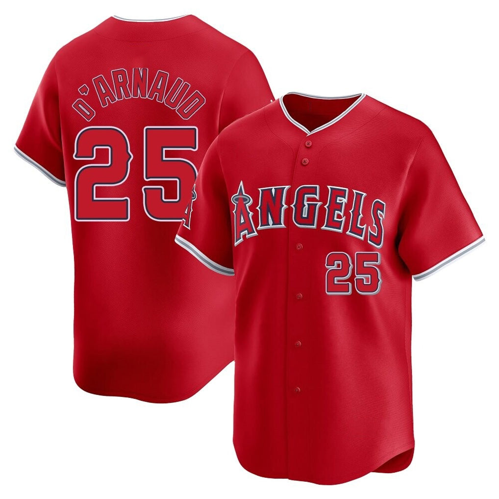 LA.Angels #25 Travis d'Arnaud Player Red Home Limited Ddoa Stitched Jerseys
