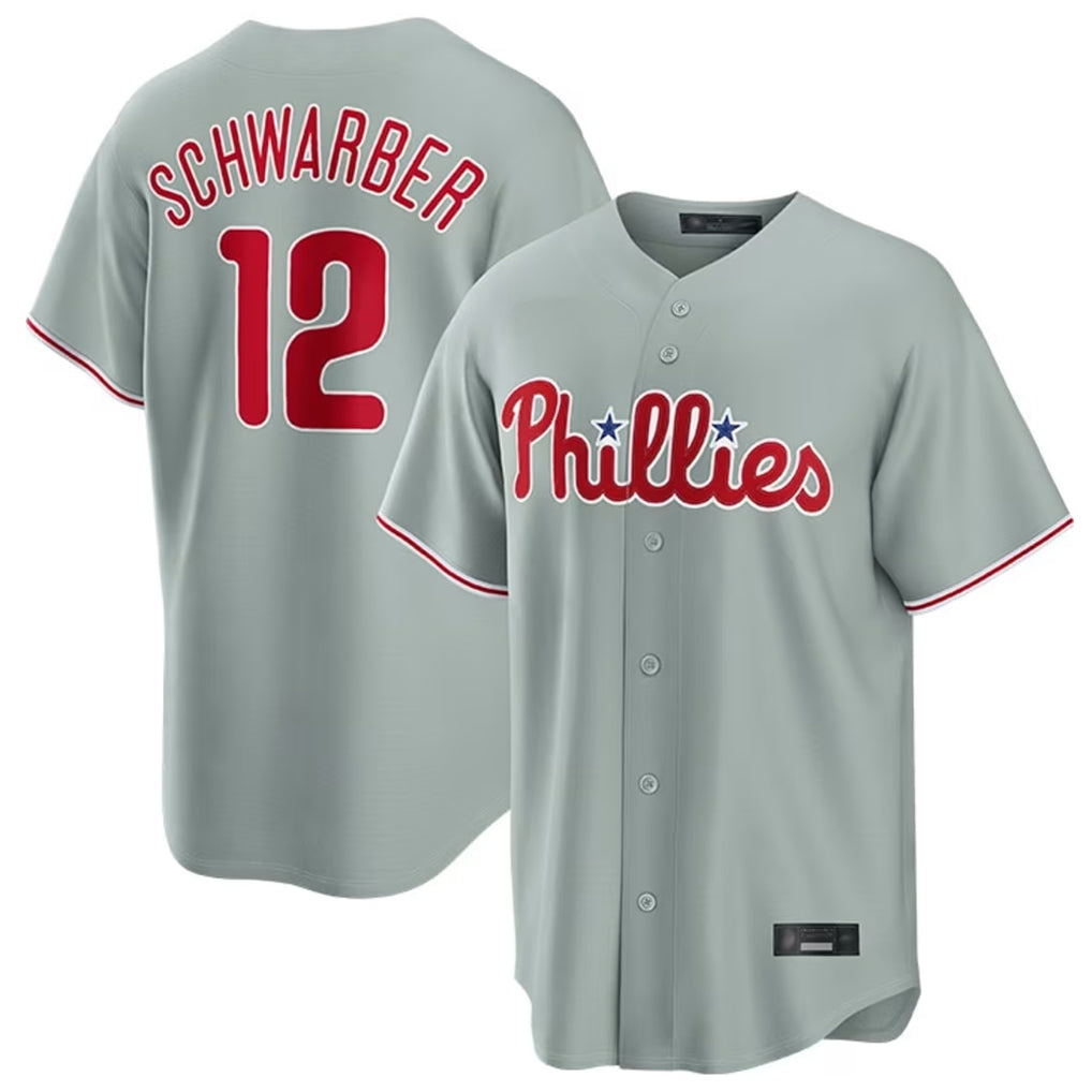 P.Phillies #12 Kyle Schwarber Player Gray Home Game Ddoa Stitched Jerseys
